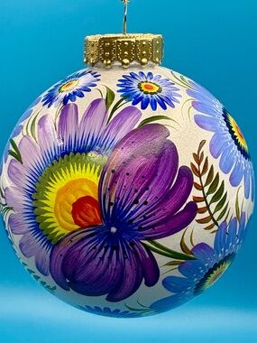 Hand-Painted Ukrainian Floral Ornament — Purple, Blue, Yellow